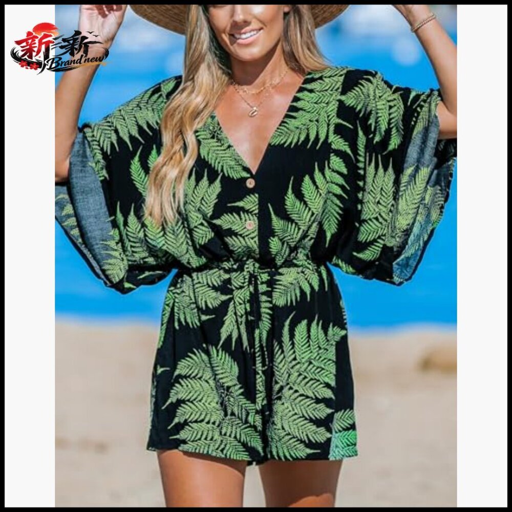 Polyester Romper with V-Neck and Tie Waist for Summer Beach Wear - Picture 5 of 6
